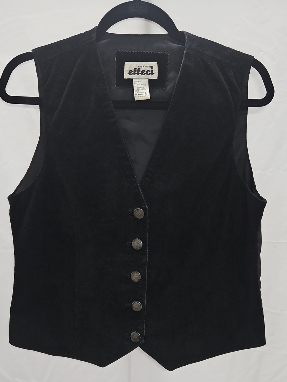 Creazioni Effect Womens S Black Suede Leather Vest Button Front Waistcoat